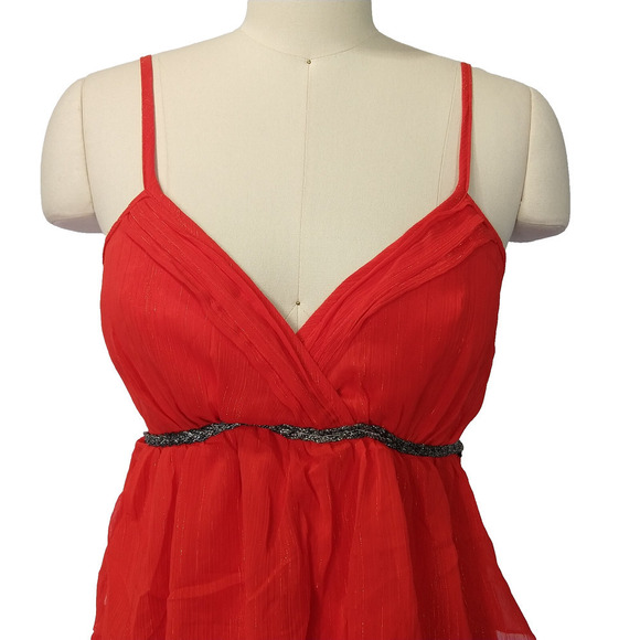 Vintage Y2K Red Mini Dress Size S Bebe Ruffle Tiered Sparkle HoCo Sweetheart - Picture 2 of 8
